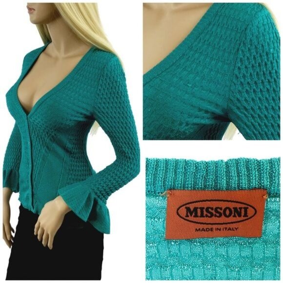 Vintage Missoni Bell Sleeve V-Neck Button Front Top - Picture 3 of 7